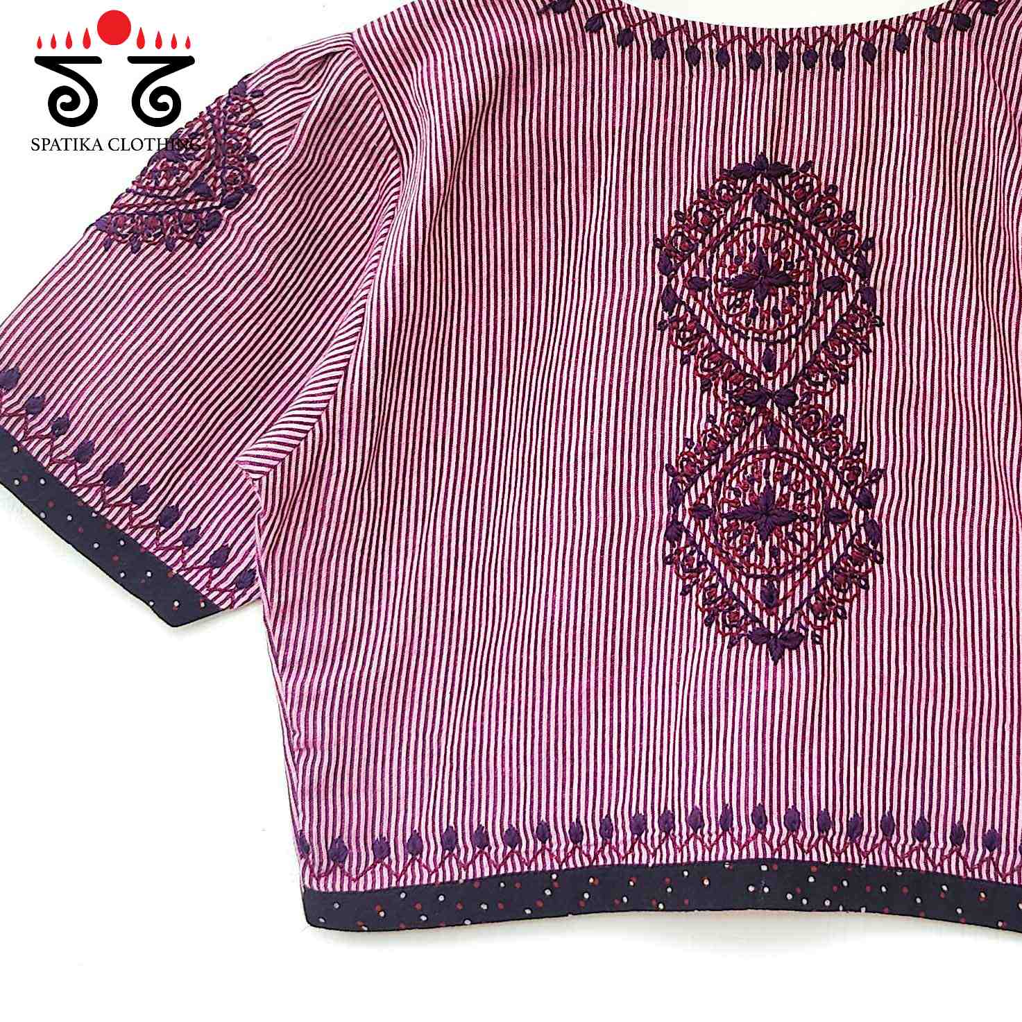 Pink Striped Chikankari - Handcrafted Blouse