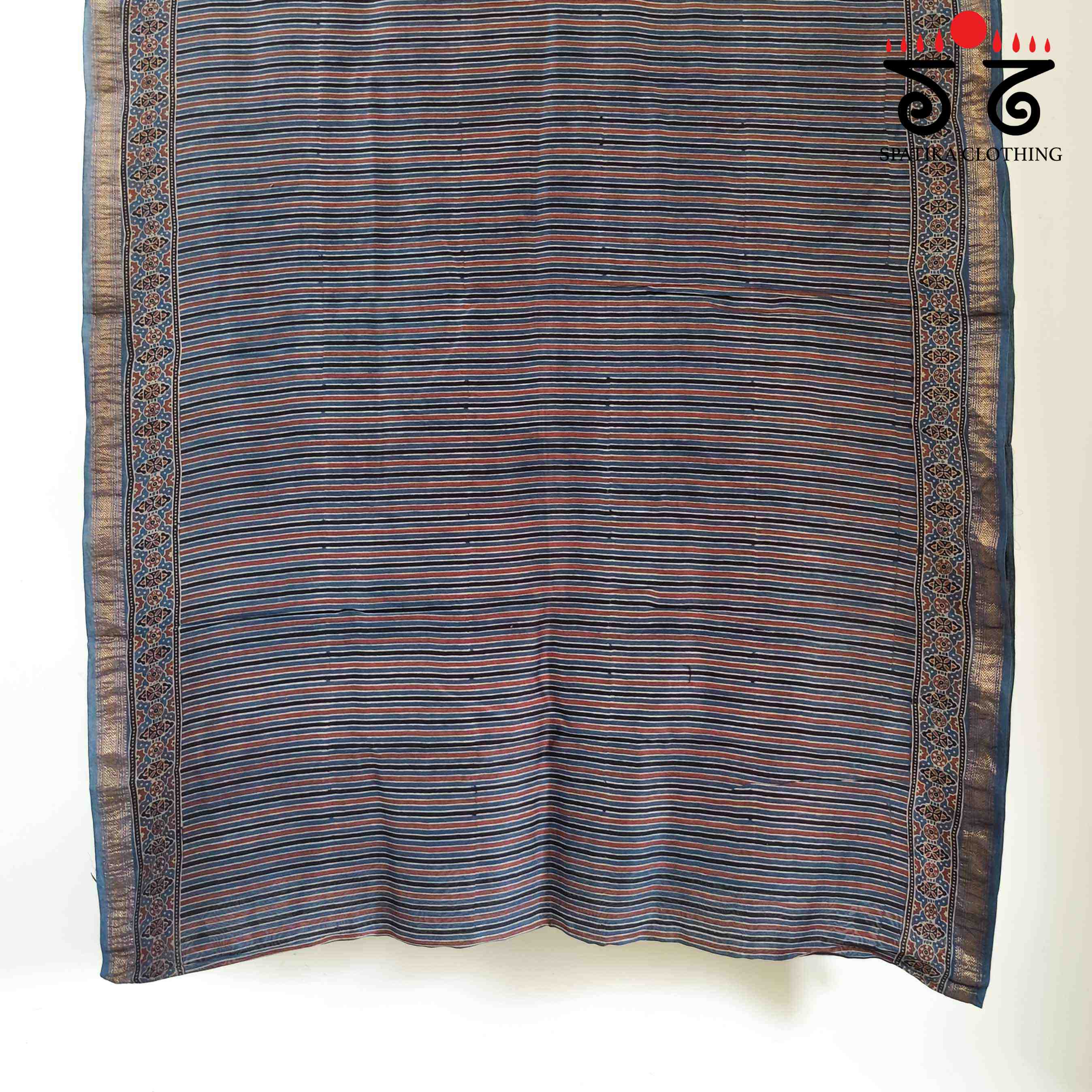 Blue Ajrak Maheshwari Silk Cotton Saree