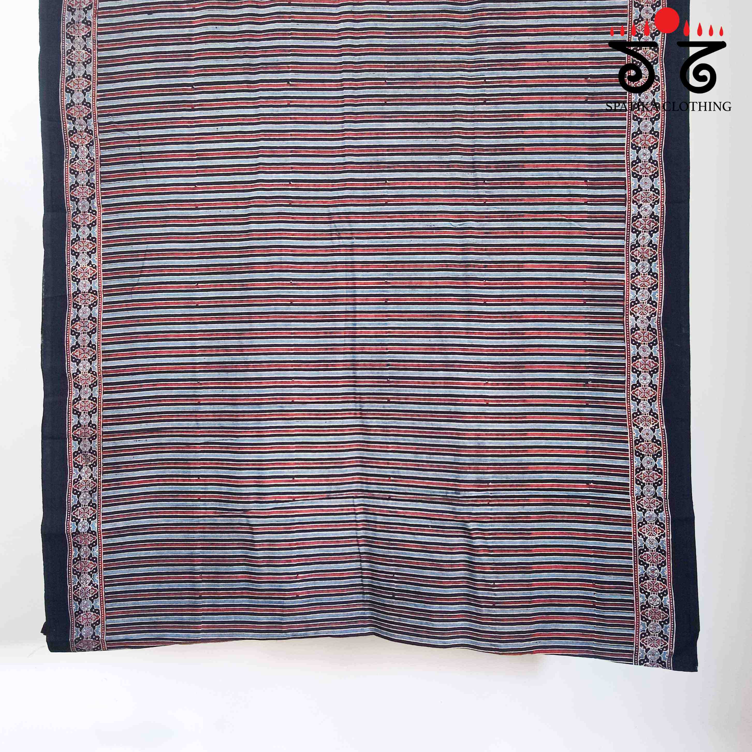 Ajrakh Handblock Print on Black Mulmul Cotton Saree