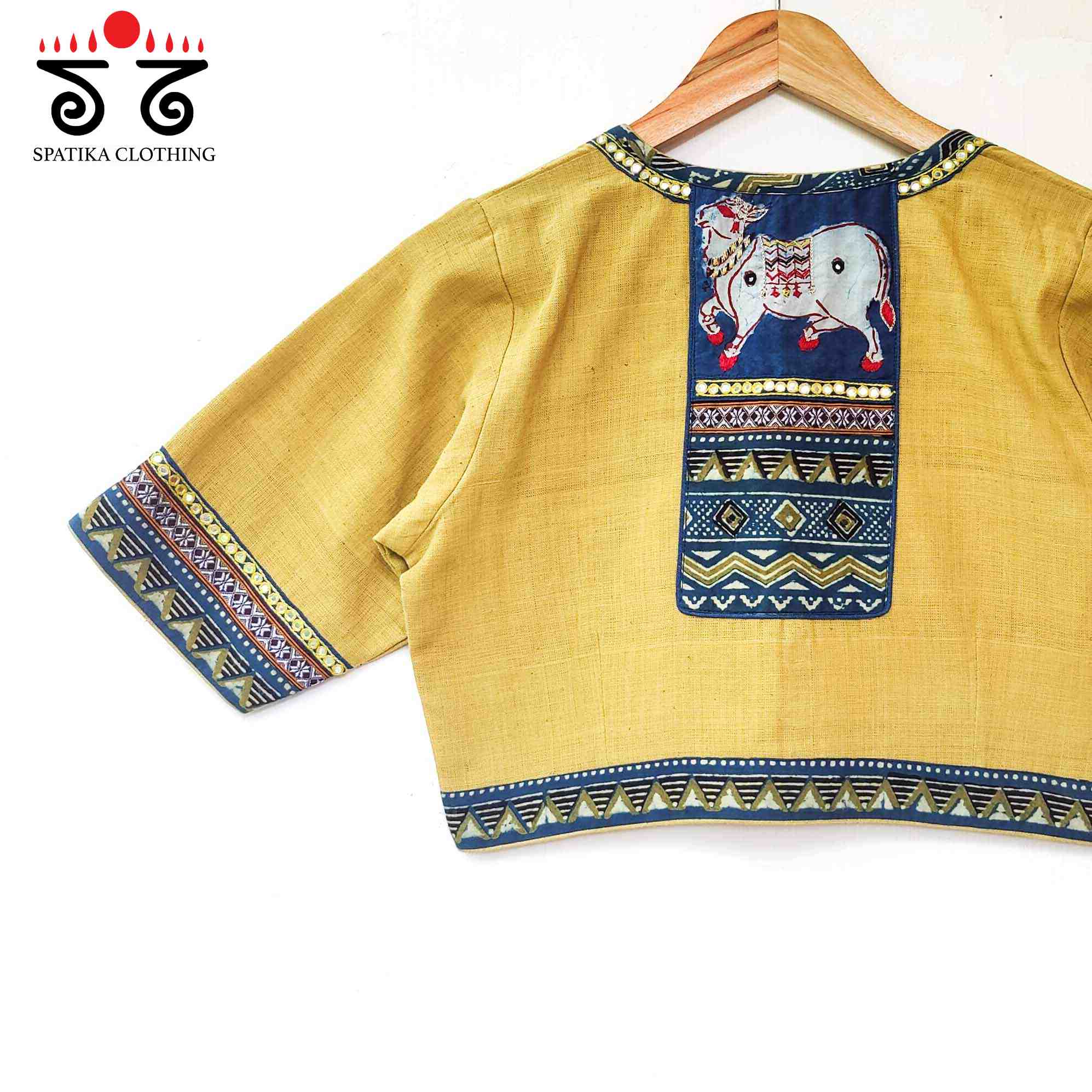 The Pichwai Patchwork Yellow & Blue Blouse