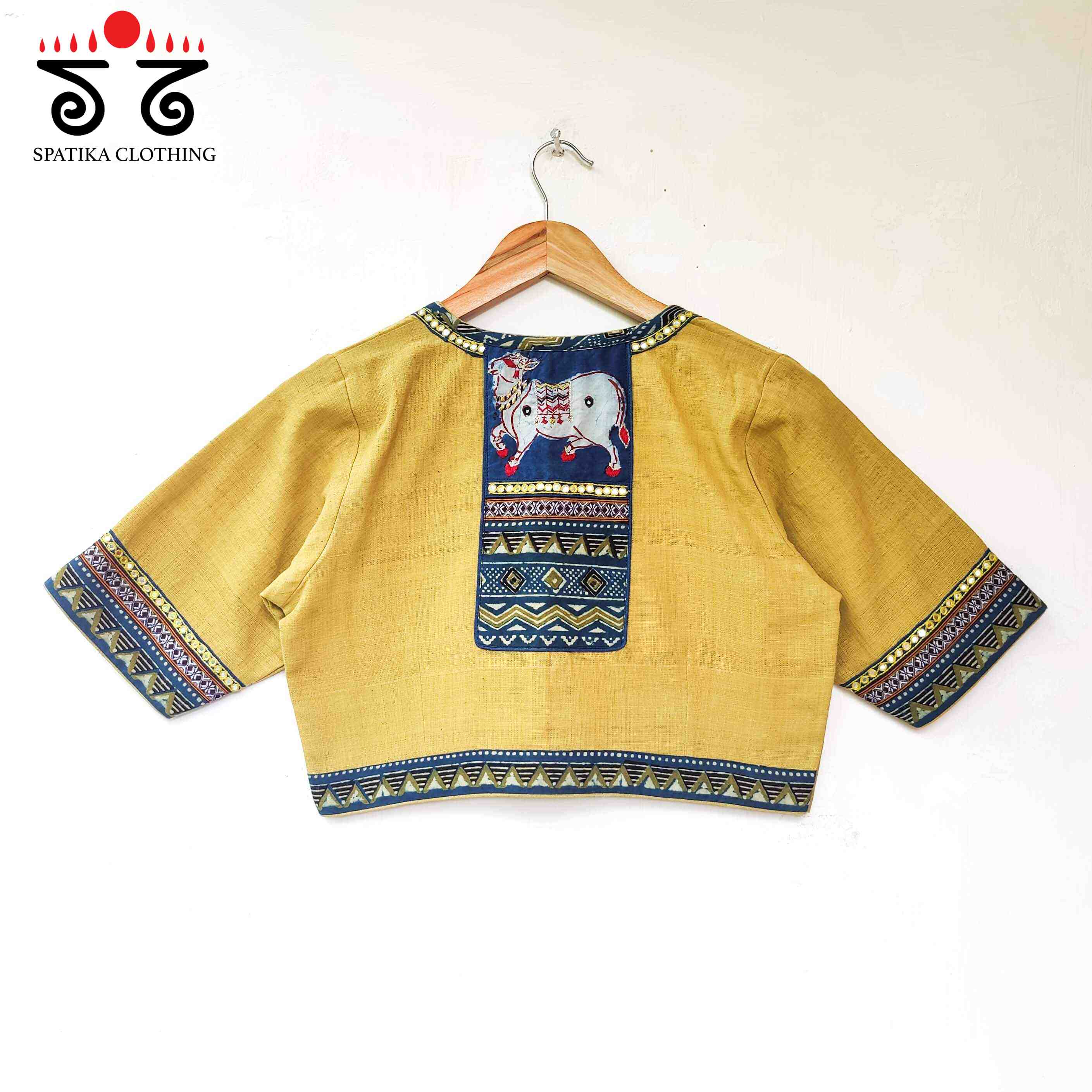 The Pichwai Patchwork Yellow & Blue Blouse