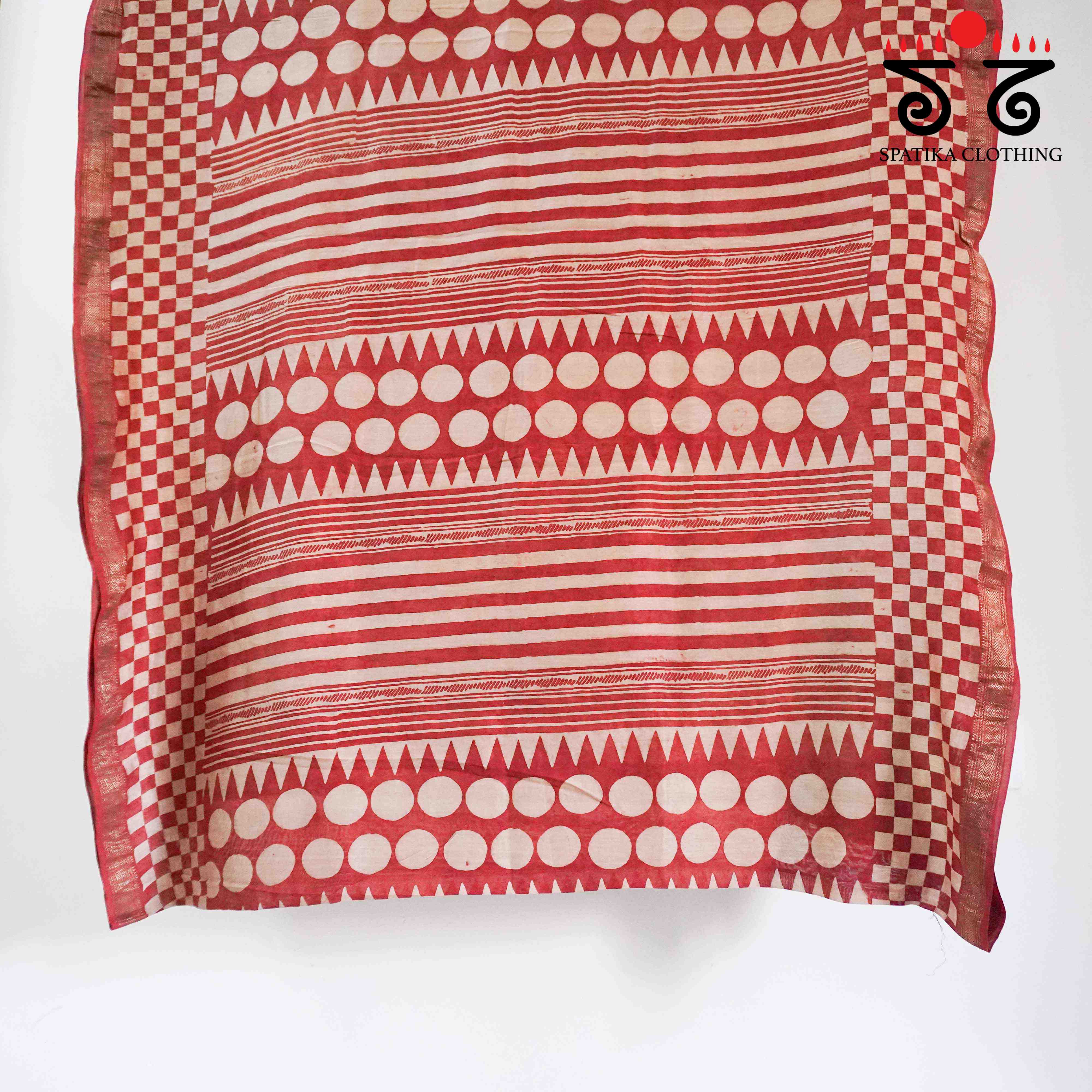 Red Ajrak Maheshwari Silk Cotton Saree