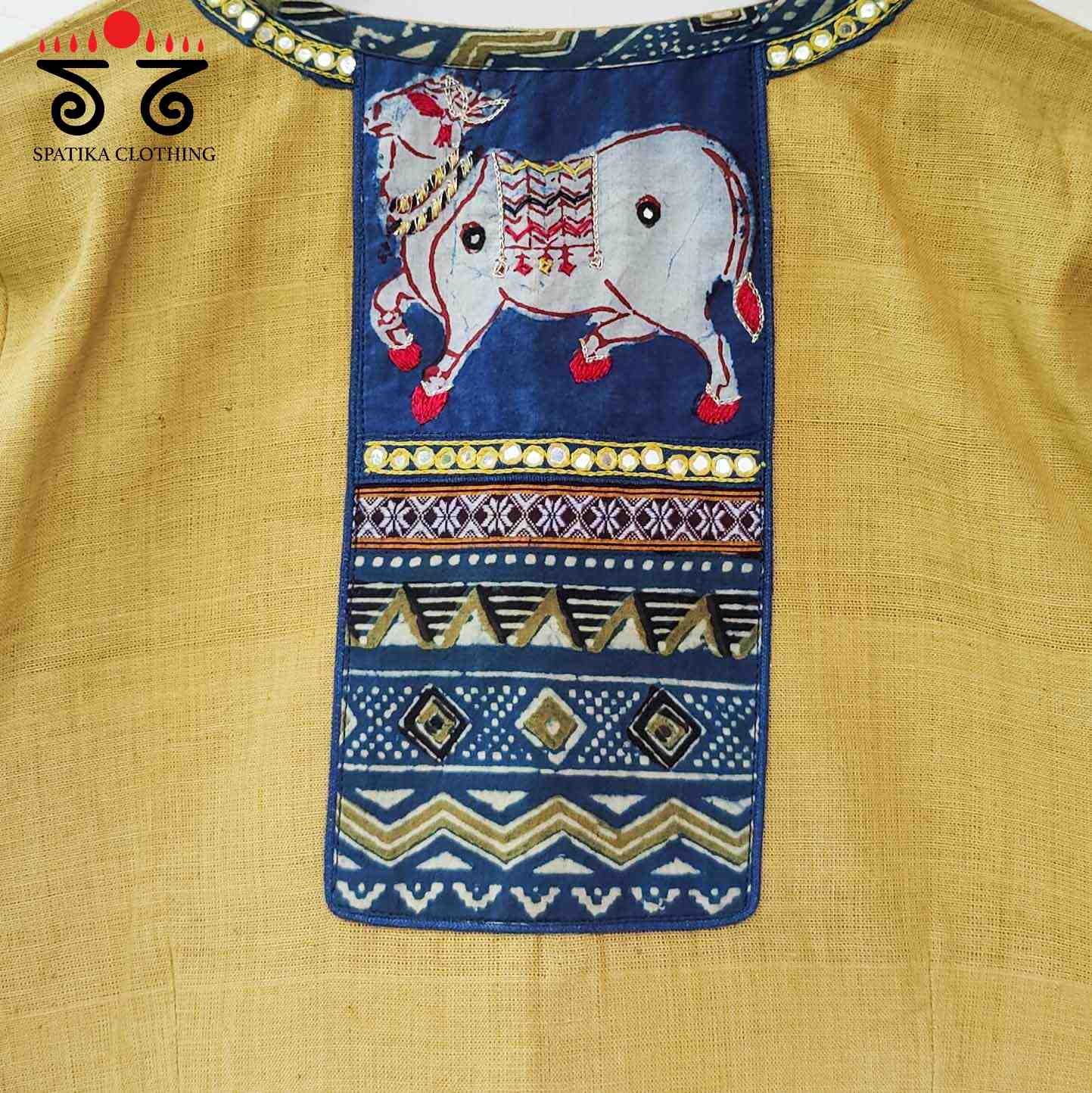 The Pichwai Patchwork Yellow & Blue Blouse
