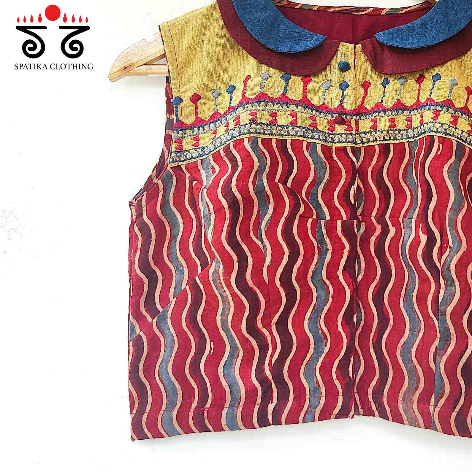 Blue & Red Peterpan Collar Blouse-New!