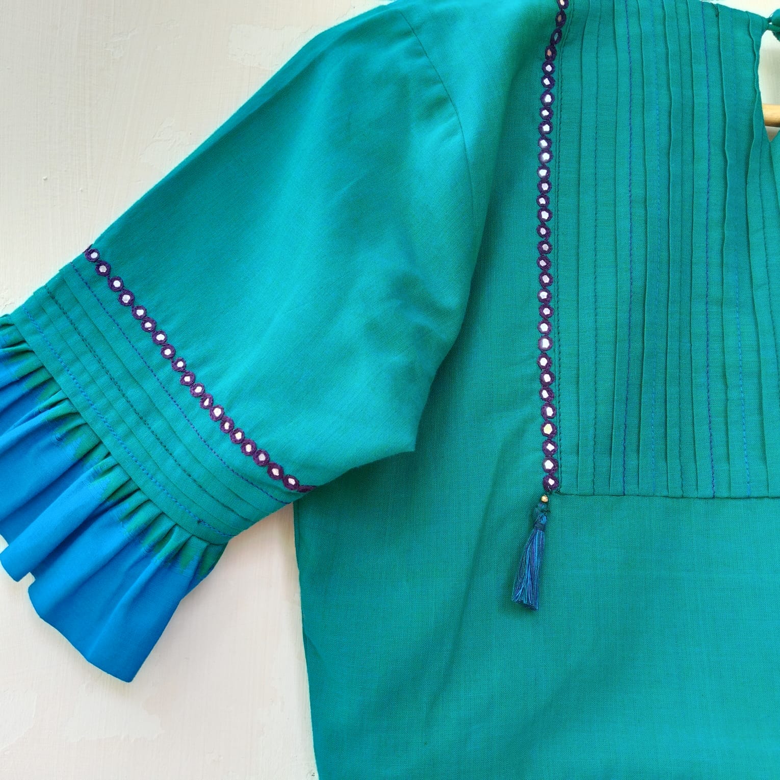 Aqua Blue Frilled Mirror- Handcrafted Blouse