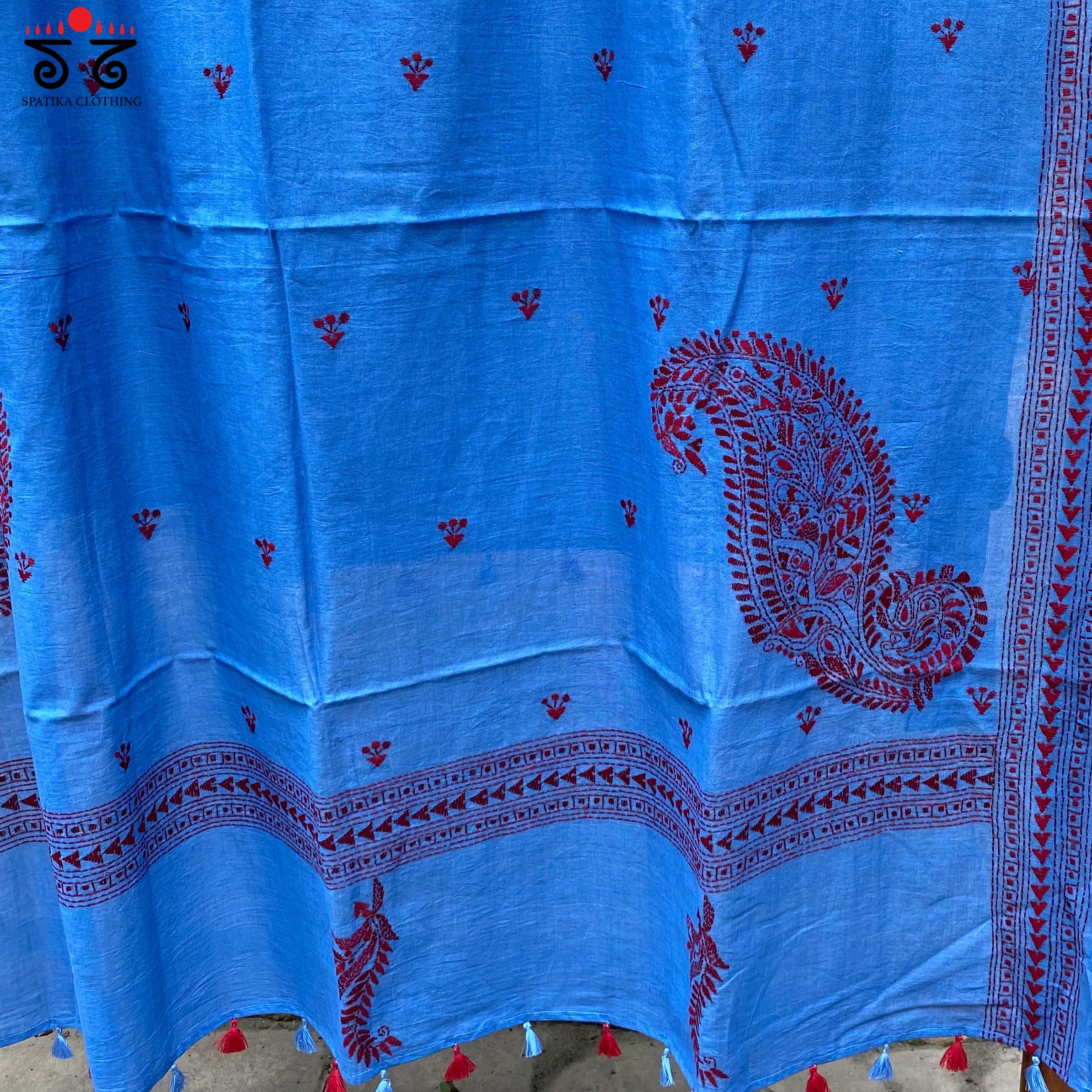 Kantha on Mulmul - Hand Embroidered Dupatta
