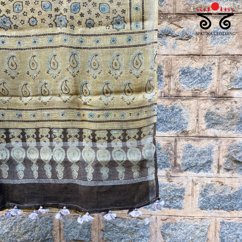 Ajrak on Linen Dupatta