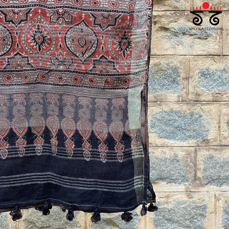 Ajrak on Linen Dupatta